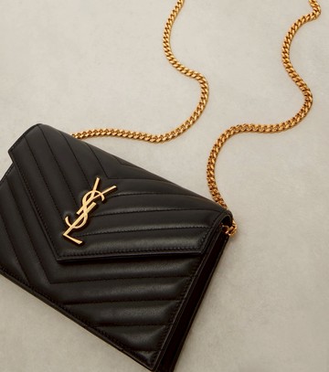 Saint Laurent Cassandre matelassé envelope leather wallet on chain