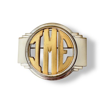 1930 年代 Monocraft MONET 古董胸針，金色銀色調，字母組合 Logo 標誌，別針