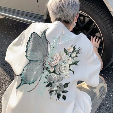 [店鋪熱銷]創意時尚寬鬆潮流上衣 夏季短袖 五分袖上衣 T恤 重磅T恤 青少年半袖上衣 復古個性上衣 高街五分袖男上衣