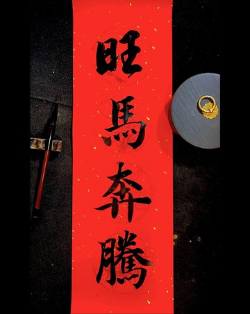 黑墨手寫抗uv灑金四字春條