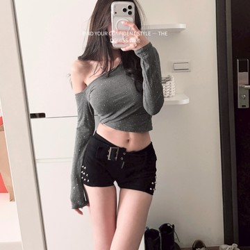 【辣妹標配】DOMISS一穿腰直接開外掛 網紅感! 低腰鉚釘超短褲S-XL