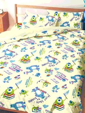 [COSCO代購6] W134738 100%純棉雙人床包兩用被套 4件組 怪獸電力公司 歡樂學習趣 米黃