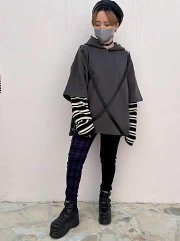 條紋袖連帽衫/黑色/條紋/F尺寸/hellcatpunks/hcp-pk-0073