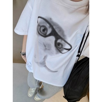 【台灣出貨】復古印花純棉短袖T 夏季休閒寬鬆圓領上衣 正肩OOTD顯瘦熱銷 大尺碼女裝 透氣涼感舒適