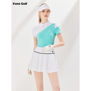 新款高爾夫服裝女速干撞色短袖T恤夏韓式高爾夫套裝女時尚百褶裙