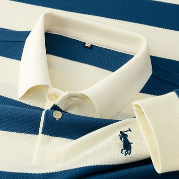 【新款熱賣】高端男士長袖翻領POLO衫撞色條紋刺繡馬球lT恤男商務休閑菠蘿紋衫
