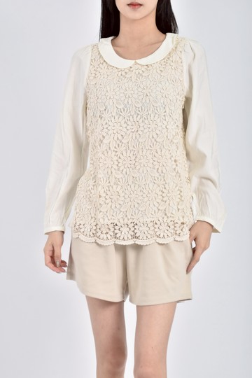 (S) earth music ecology棉質純棉雕花刺繡白色長袖上衣