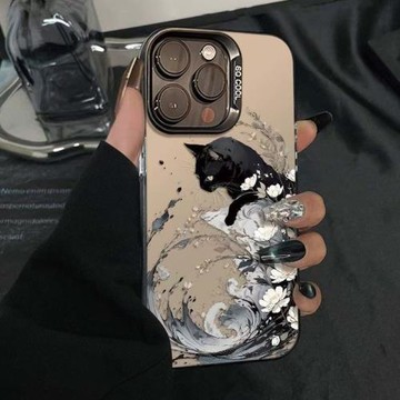 花枝黑貓適用三星s23ultra手機殼硬殼電鍍s25/s24卡通搞怪s21/s22+趣味藝術s20fe可愛a54a53a55a05防摔note20