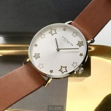 COACH 蔻馳女錶 36mm 銀圓形精鋼錶殼 銀白色簡約, 星星錶面款 CH00284