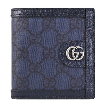 GUCCI Ophidia 經典雙G緹花對開六卡短夾(深藍)