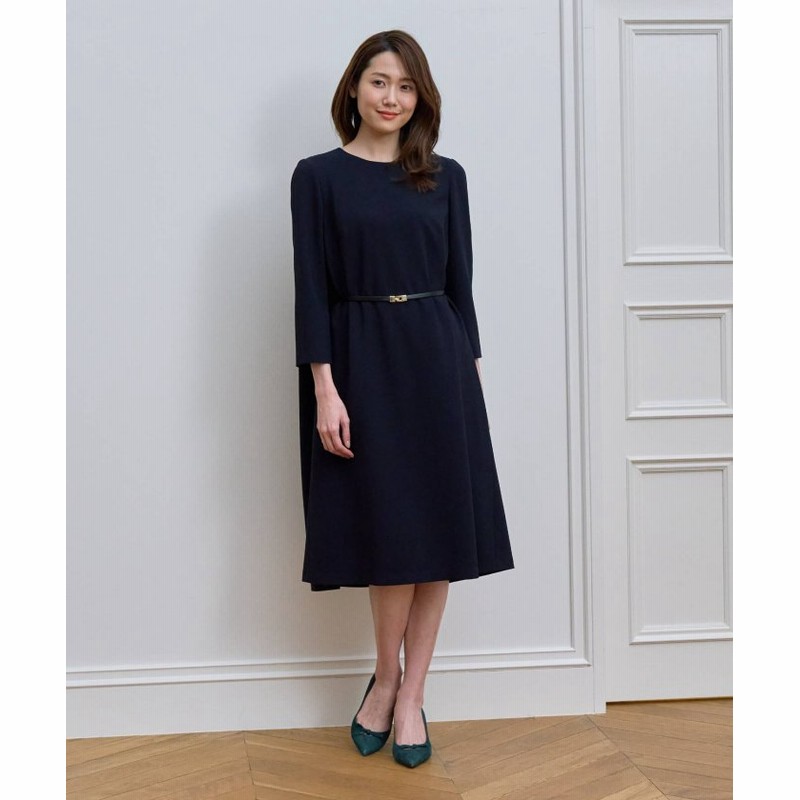 Anayi アナイ 21 Eternal Line ストレッチクロスベルト付きワンピース レディース ネイビー 通販 Lineポイント最大get Lineショッピング