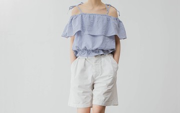法式復古 少女泡泡棉露肩吊帶小衫