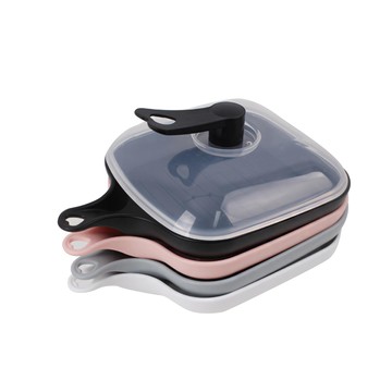 GGOOMIM Petique 單柄方形餐盤 黑色+白色+灰色+粉色 PP塑料 耐熱100°C  4件組(各4個：餐盤 + 餐盤蓋)  1組