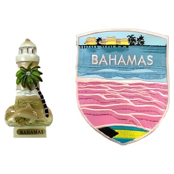 A-ONE 匯旺 巴哈馬海豚電箱裝飾 + 巴哈馬粉紅海灘外套貼布 Set  巴哈馬海豚 + 巴哈馬粉紅海灘  1.65 x 3.5吋 + 2.5 x 3.1吋