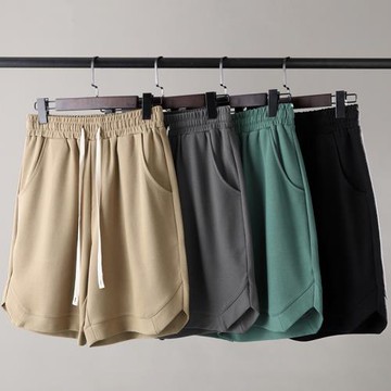 搭配神褲 好穿！260g重磅卡其色短褲男美式復古寬松休閑五分褲女