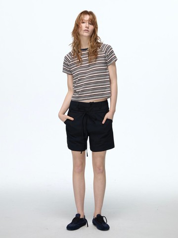 藏藍色 雙層腰頭抽繩設計百慕大西裝休閒短褲