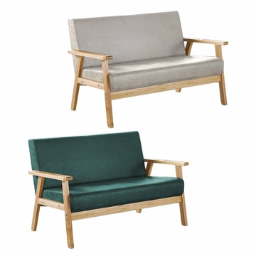 【好氣氛家居】北歐日式小戶型科技布雙人木質沙發/休閒椅 沙發椅 布沙發(陽台椅 靠背椅米灰色