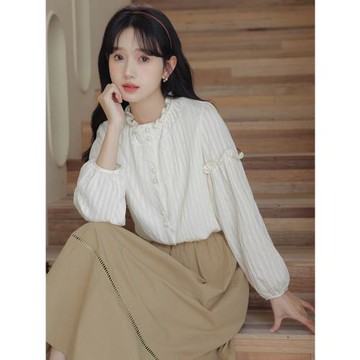 文藝溫柔風木耳領襯衫女長袖2025早春季新款寬松休閑百搭長袖上衣