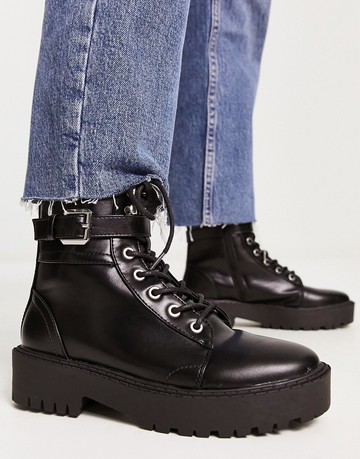 Pimkie lace up biker boot in black