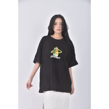 (L) graphic質感棉質純棉黑色短袖上衣二手衣