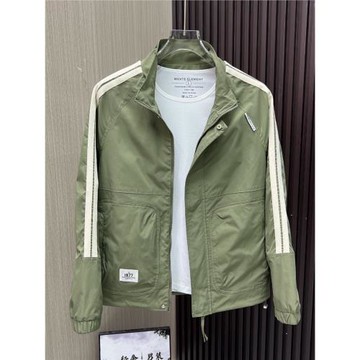 春秋季新款條紋拼色立領工裝外套男士潮流休閑百搭修身飛行員夾克