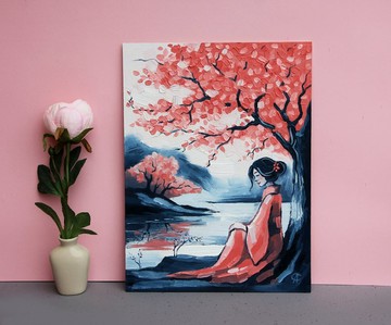樱花绘画  亚洲风景  原创艺术  春天艺术  中国墙艺术  日本装饰