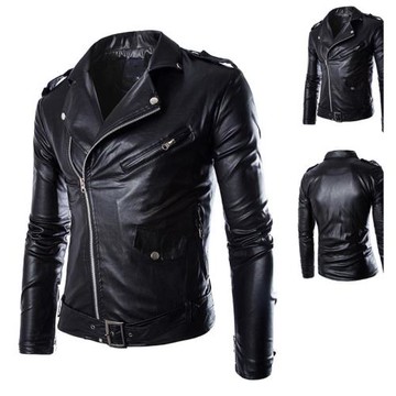 Slanted placket biker style PU jacket斜門襟機車風 修身PU夾克