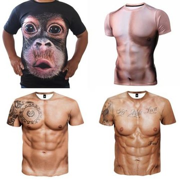 節日聚會惡搞3d肌肉短袖t恤男搞笑大猩猩嘟嘟猴衣服年會表演道具