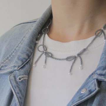 台北天空 蝴蝶結串珠項鍊