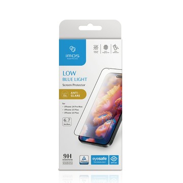 imos Apple iPhone 16 Plus / 15 Plus / 14 Pro Max 6.7吋 德國萊因認證 2.5D 9H霧面RPF60低藍光螢幕保護貼