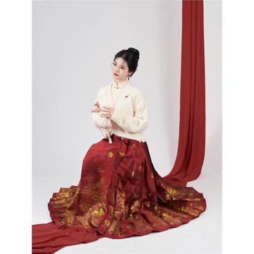 金桃玉弄織造司原創明制漢服針織改良飛機袖高領打底衫織金馬面裙