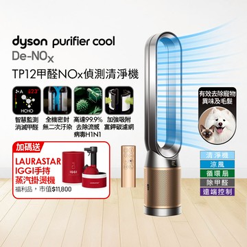 【超值組合】Dyson TP12甲醛NOx偵測涼風空氣清淨機(鎳金色)+ LAURASTAR IGGI 蒸汽掛燙機(顏色隨機)