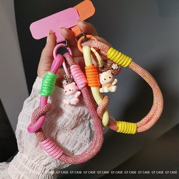兩用手機掛繩 手腕短款 卡通鈴鐺吊墜 指環掛繩 手繩編織 戶外旅遊登山繩 防丟防盜 手提鏈帶子 手機殼掛件吊繩