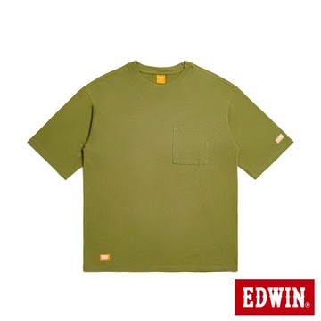 EDWIN 男款 橘標 大寬版口袋短袖T恤(灰綠色)