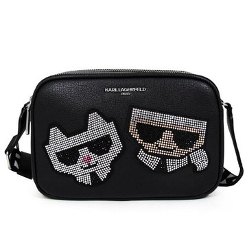 KARL LAGERFELD 卡爾水鑽黑色雙層斜背包