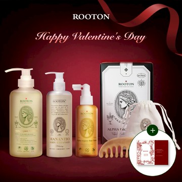 快速出貨【ROOTON】情人節快樂！植萃洗髮精500ml+沐浴膠300ml+髮根噴霧150ml+甦活養髮梳+棉麻束口袋+情人節小卡+植萃手提禮盒(情人節禮物)