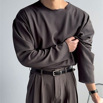 正韓彈力華夫格不收邊U領長袖上衣 6色 YUPPIE 預購商品 0303