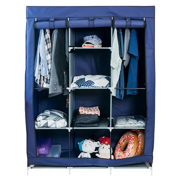 樂嫚妮 DIY三排組合衣櫃 藍色 多層收納防塵 簡易組裝  130cm