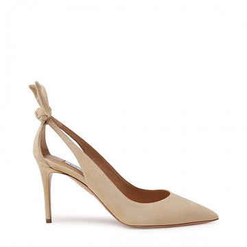 Aquazzura - Nude Suede Bow Tie Pumps 38½