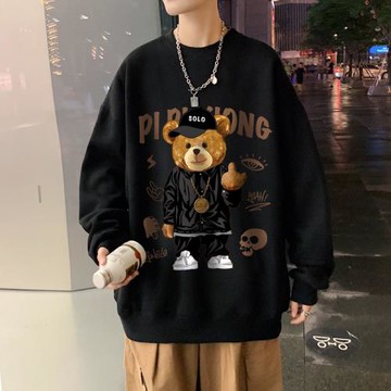 嘻哈小熊秋季休閑t恤ins無帽衛衣
