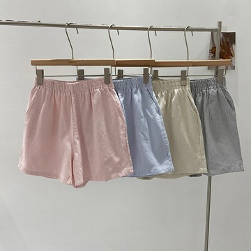 條紋短褲女  日係高腰  簡約休閒  夏季顯瘦新款  百搭寬鬆外穿  闊腿褲子 NJBN