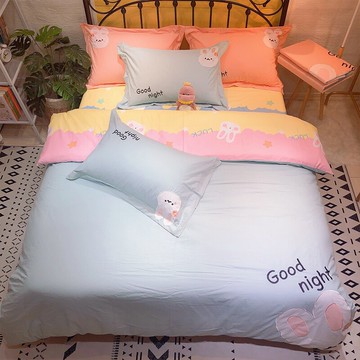 純棉色織刺繡四件套裸睡100全棉床單被套家用水洗棉床上用品被罩4