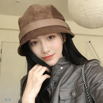 【梨花HaNA】買一送一 贈黑色 純粹色感可翻折燈芯絨漁夫帽