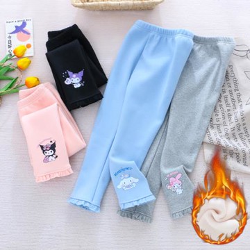 女童純棉一體加絨保暖長褲子冬季新款女孩寶寶兒童加厚外穿打底褲