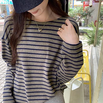 秋冬新款撞色條紋長袖上衣(預購)vic005460