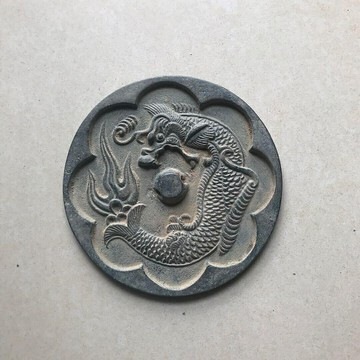 古玩雜項仿古老包漿 青銅鏡銅器 漢代單獸紋銅鏡 老銅工藝品 擺件