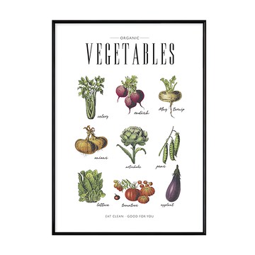 營養蔬菜集 有機蔬菜海報 藝術牆裝飾  42 x 59.4cm  黑色