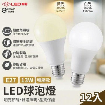 【SY聲億科技】 13W E-27 LED高效能廣角燈泡 (12入)