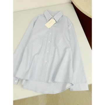 藍色條紋襯衫女春秋2025新款設計感小眾打底襯衣內搭疊穿長袖上衣