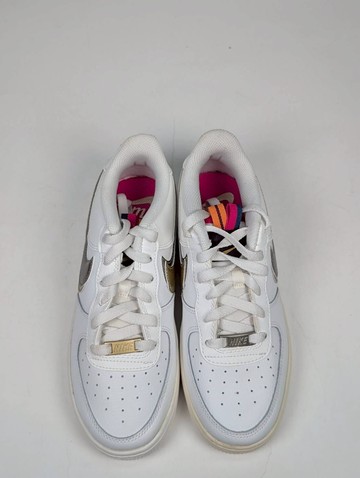 微瑕疵-左右腳中底鞋底鞋舌泛黃色差 DH9595-001 5.5Y Nike Air Force 1 1s Double Up On The Pull Tabs Swooshes 雙層勾勾 米白 金 女款